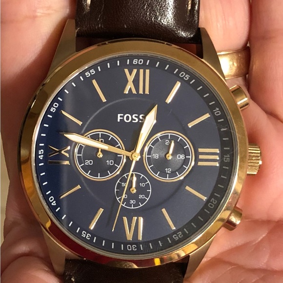 FOSSIL BQ2095 FLYNN GOLD BLUE BROWN LEATHER CHRONOGRAPHMEN WATCH
